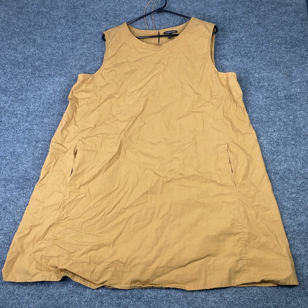 Eileen Fisher Mustard Yellow Sleeveless A-Line Shift Dress Pockets 1X